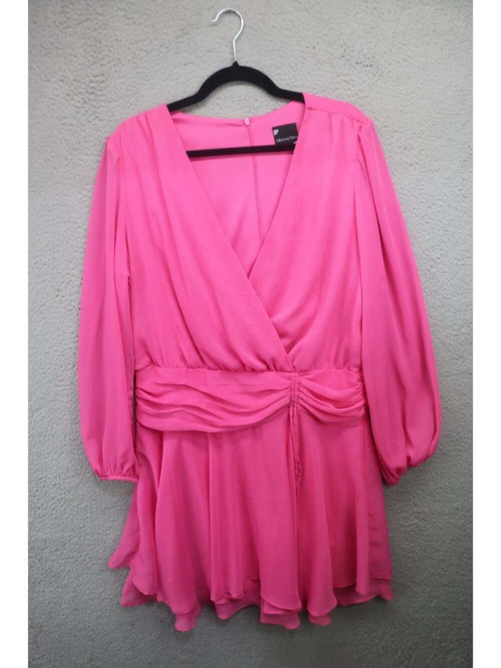 Maison Tara Pink Long Sheer Puff Sleeve Chiffon Dress-Lined-16-Fairy-Cottagecore